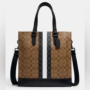 Coach Graham Tote In Signature Canvas Black,brown,white Leather Satchel